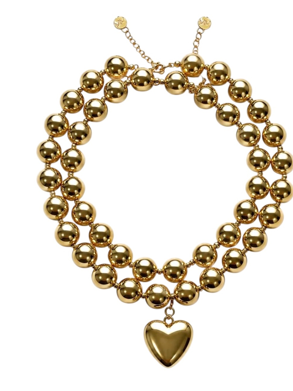 Gold Double-Row Beaded Necklace with Heart Charm NEW in POUCH MAYAMAR